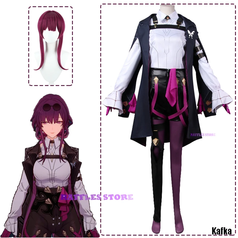 

Новый костюм для косплея Кафка, парик, игра Honkai: Star Rail, косплей, Кафка, полный комплект для девочек, Хэллоуин, карнавал, косплей, женский костюм