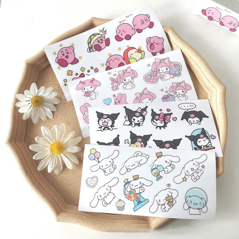

Kawaii Sanrioed Anime Cinnamoroll MyMelody Kuromi KT Cat Cute Cartoon Waterproof PVC Sticker Decorative Sticker Girl Heart Gift