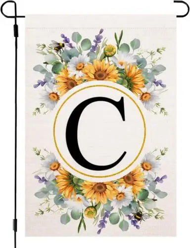 Монограмма с буквой C садовый флаг летний подсолнух 12X18 дюймов двухсторонний