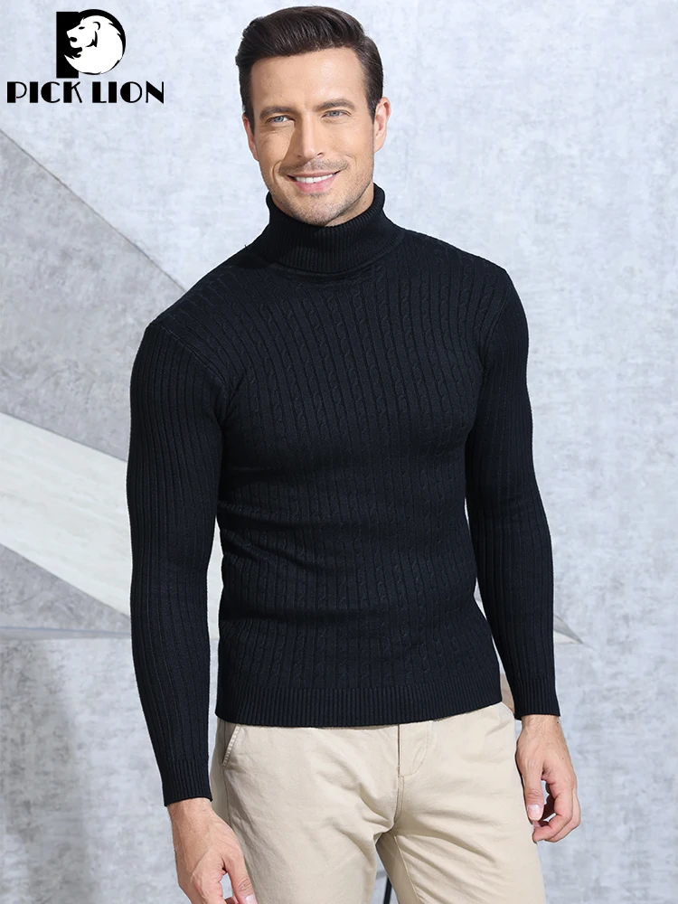 

PICKLION Men's Turtleneck Sweater Warm Winter Sweaters Fashion Autumn Men Knitted Slim Fit Pullovers Casual Basic Solid Knitwear