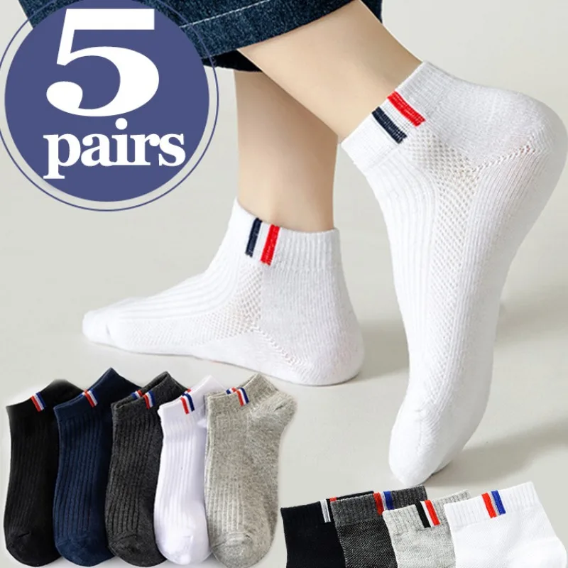 

2/10Pcs Sport Casual Ankle Sock Men Cotton Short Socks Breathable Mesh Slipper Spring Summer Thin Black White Non-slip Boat Sox