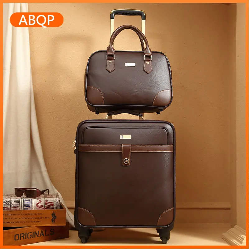 20-inch business travel suitcase 16-inch trolley case male leather carry on luggage set female password box maleta de viaje