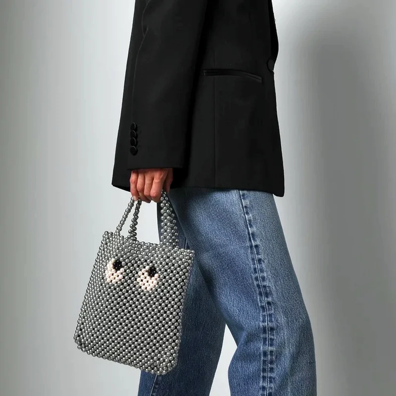 

Роскошная брендовая Сумочка из бисера, дизайнерская плетеная женская сумка ручной работы с большими мультяшными глазами, индивидуальный к...