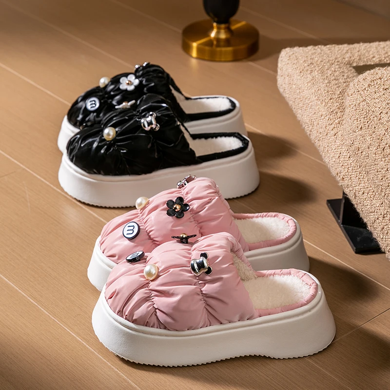 Женские зимние домашние тапочки женская обувь теплые хлопковые с запахом