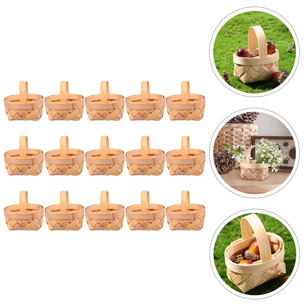 

15pcs Flower Baskets With Handle Wood Woven Flower Basket Picnic Basket For Party Favors Crafts