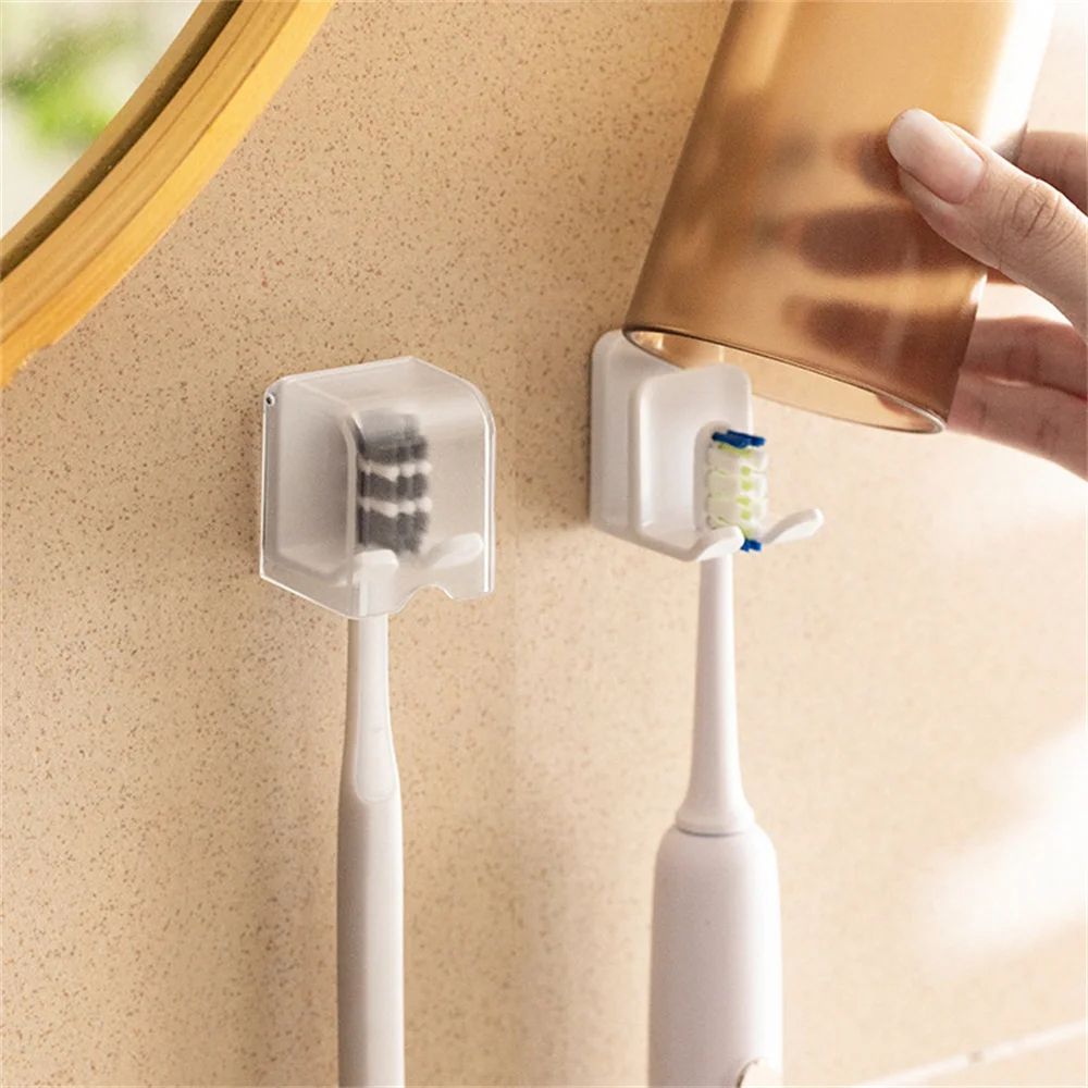 

Wall-mounted Self-adhesive Toothbrush Holder with Lid Dustproof Electric Toothbrush Rack Home Bathroom Organizer for Tooth Brush