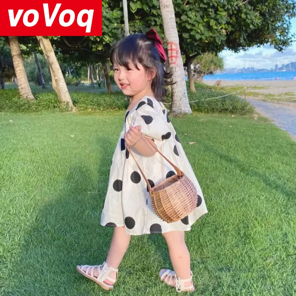 Ins Hot Selling Straw Bag Summer Mini Rattan Small Bag Retro Bucket Handbag Children Outdoor Beach Shoulder Bag