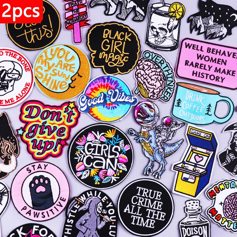 

2PCS Cartoon Letter Patch Astronaut UFO Embroidered Patches For Clothing Thermoadhesive Patches On Clothes DIY Skull Patch Badge
