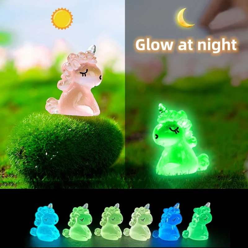 

Luminous Unicorns Resin Miniature Figurine Mini Unicorn Glow At Night Doll House DIY Accessories Unicorn Fairy Garden Decoration