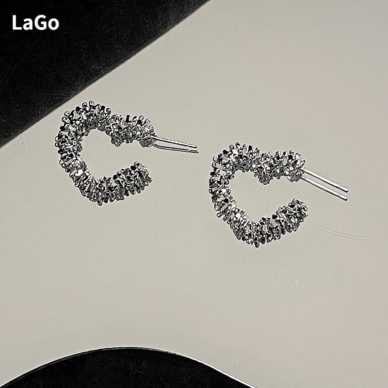 

Modern Jewelry Cool Metal Heart Earrings 925 Silver Needle Simply Design Hot Sale Silver Color Earrings For Women Girl Gifts