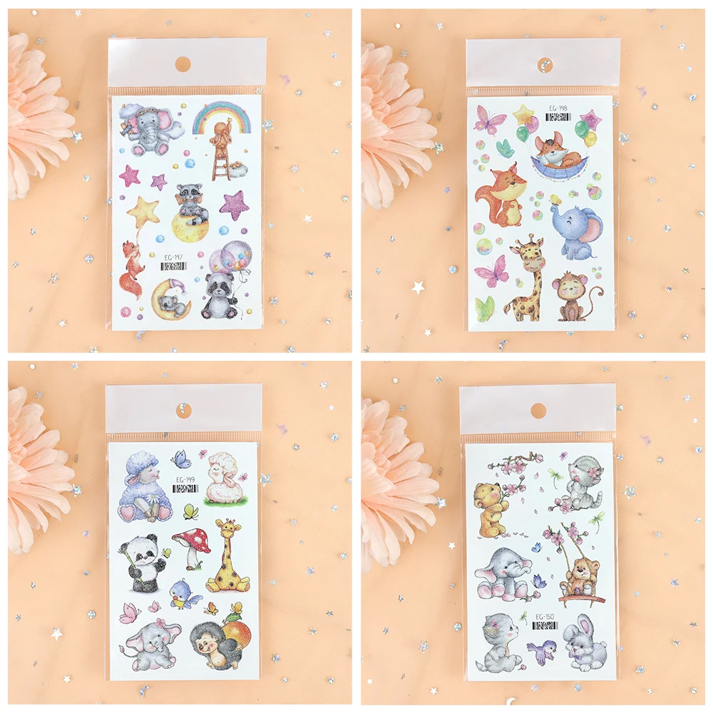 VeeCharm-блестящие временные тату-наклейки с животными для детей товары дня рождения