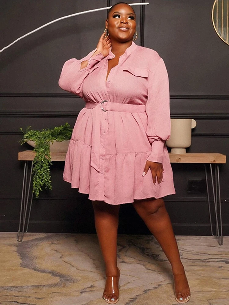 Women Dress Free Shipping Plus Size Elegant Long Sleeve Shirt Dress Pleated Sexy Short Dress Wholesale Bulk Dropshipping
