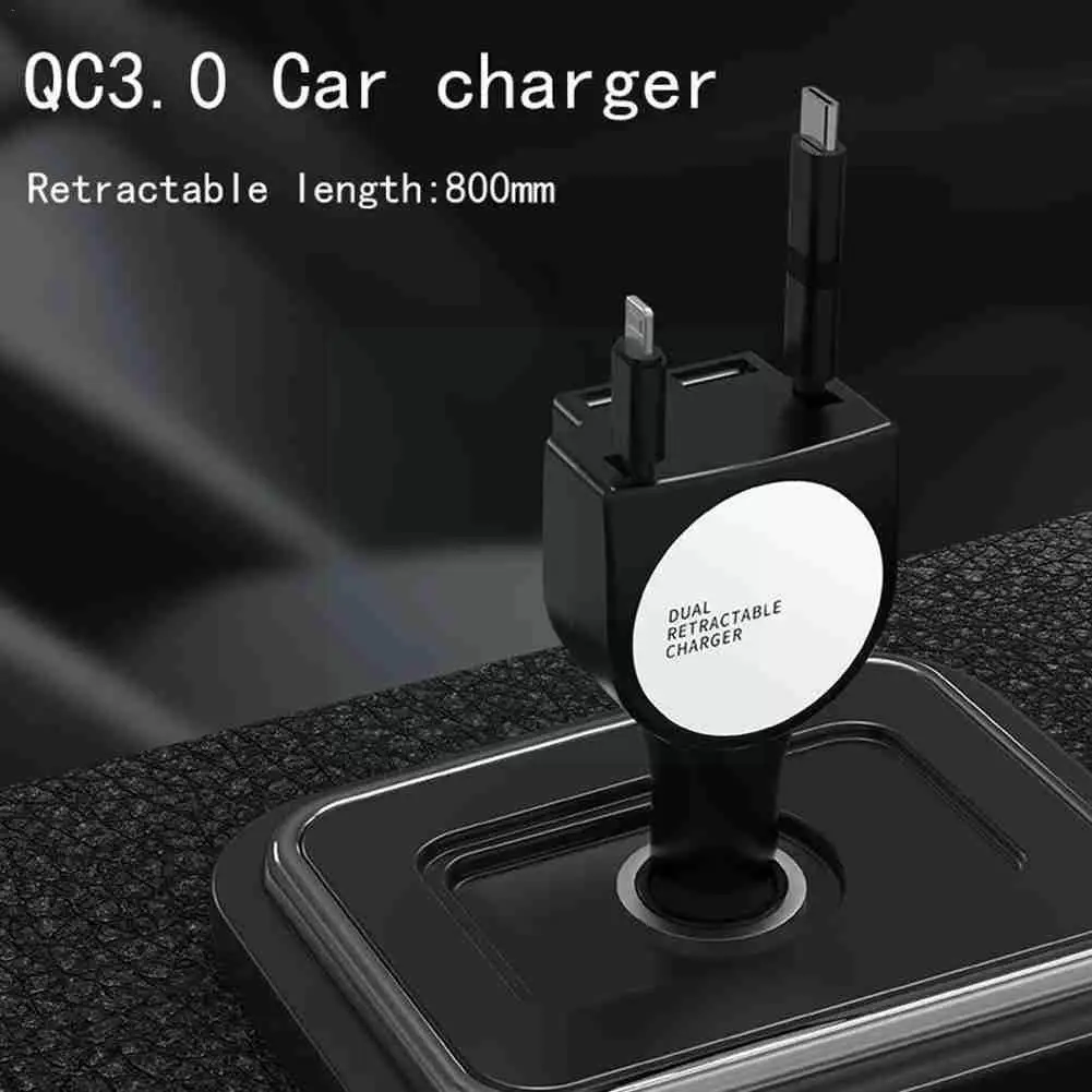 

3 In 1 Car Charger 2.4a Fast Charging Retractable Usb Car Charger With Cable For Type C Car Cha Z3j6