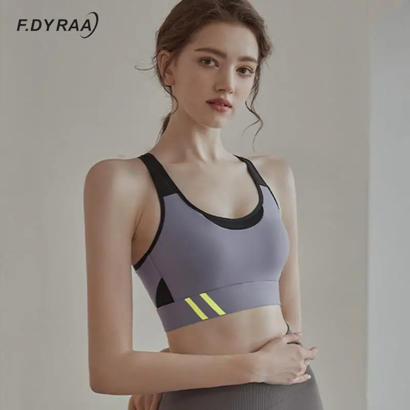 

Модный спортивный бюстгальтер F.DYRAA, Быстросохнущий цветной бюстгальтер для йоги в стиле пэчворк для женщин, топы для спортзала, фитнеса, тре...