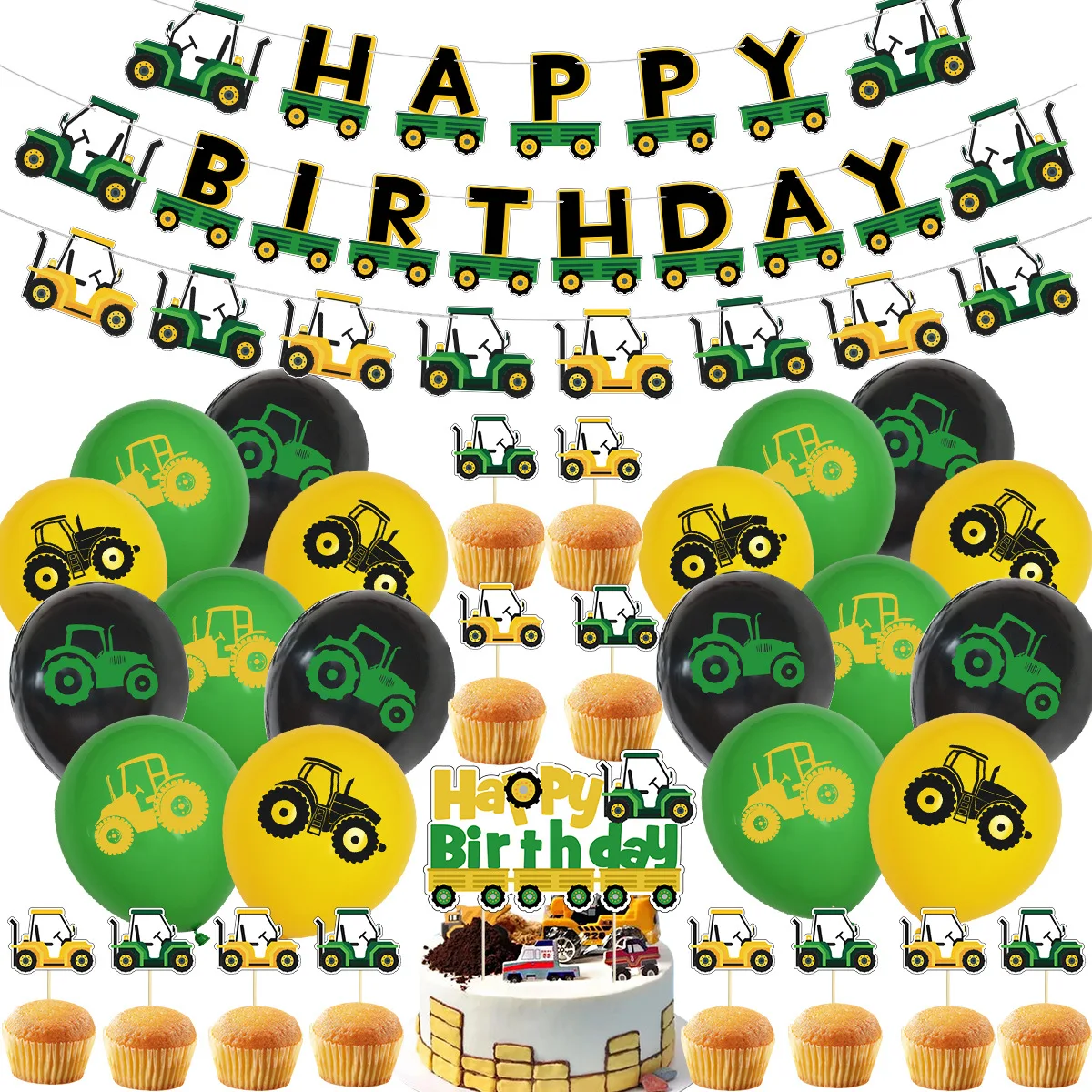 

33Pcs/set Tractor Theme Birthday Party Decoration Supplies Paper Banner Cake Toppers Baby Shower Balloons Kids Favors