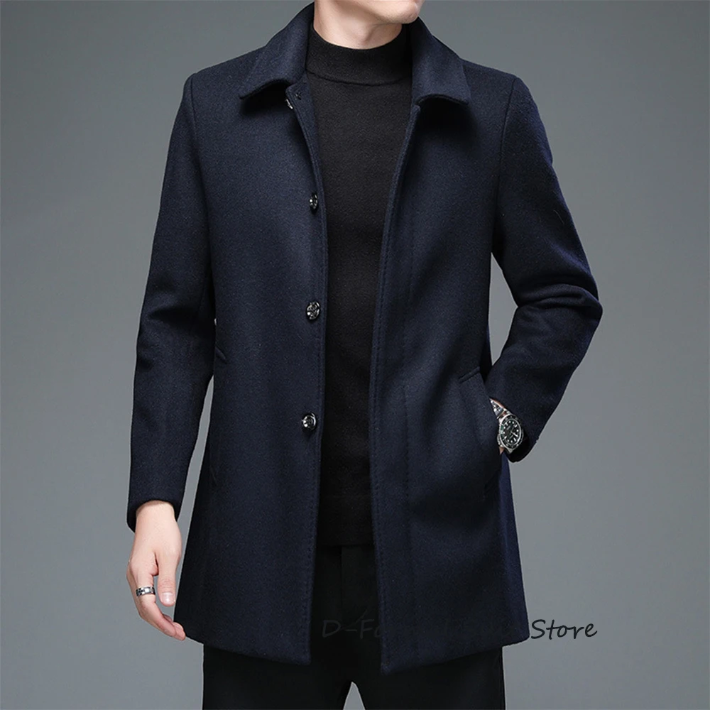 Men's Woolen Coat Autumn And Winter Long Warm Jacket Business Casual Single-breasted Slim Fit Blazer