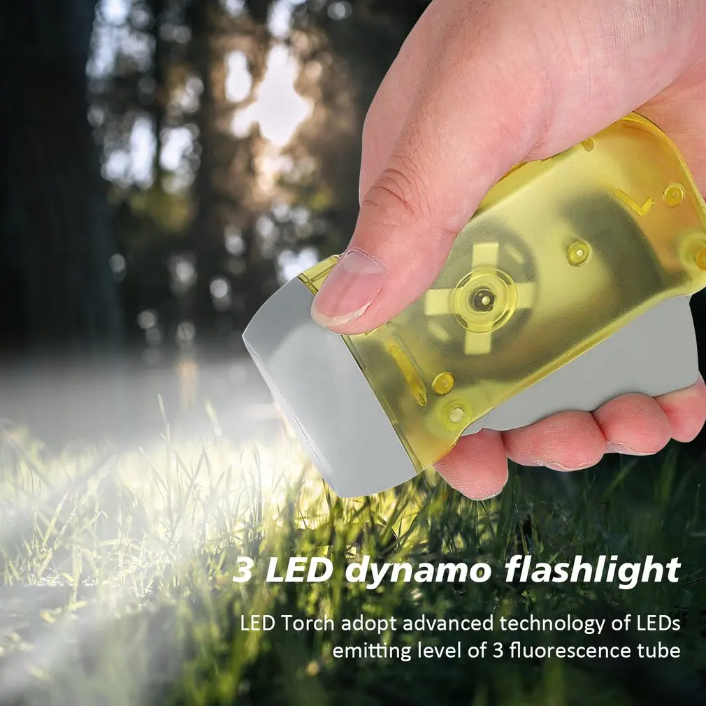 

Portable 3 LED Ultra-bright Hand Pressing Dynamo Crank Power Wind Up Flashlight Torch Light Hand Press Crank Camping Lamp Light