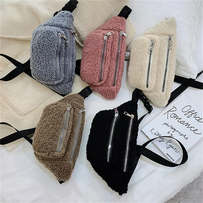 Plush Women's Waist Bag Solid Color Belt Bags Shoulder Crossbody Chest Bag Brand Designer Female Fanny Pack Banana Hip Purse