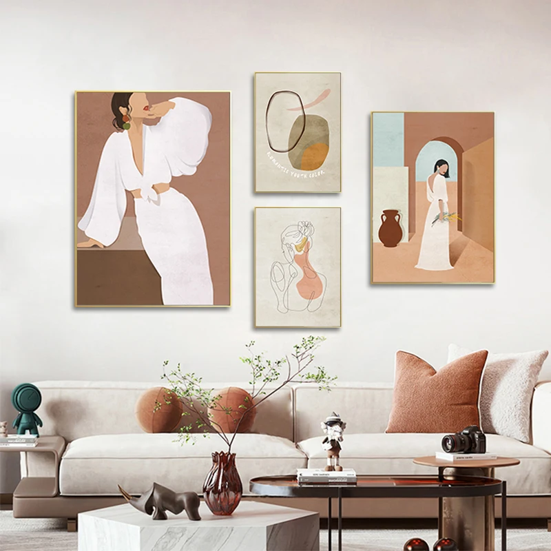 

Figure Paintings, Modern Abstract Art Posters, Nordic Morandi Geometric Canvas Paintings, Living Room Decorative Paintings Simpl