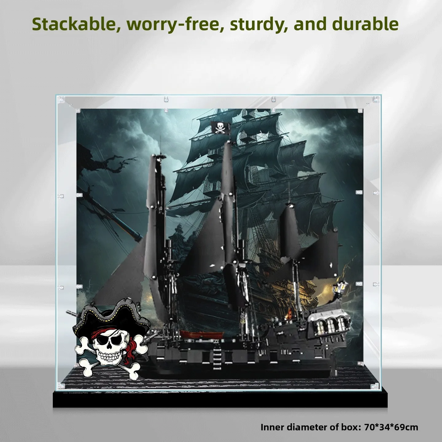 Фото Подходит для LEGO 10365 Пираты Карибского моря: корабль Капитана Джека Спаррока и корабль «Черная Жемчужина», прозрачный пылезащитный чехол для демонстрационного бокса. №5