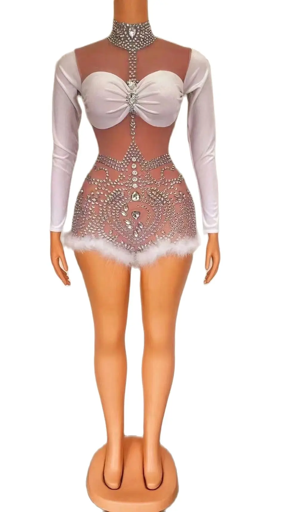 

Одежда для выступлений, сетчатые пикантные белые шорты с длинным рукавом для принцессы, шоу на баре, Интернет-знаменитостей, певец