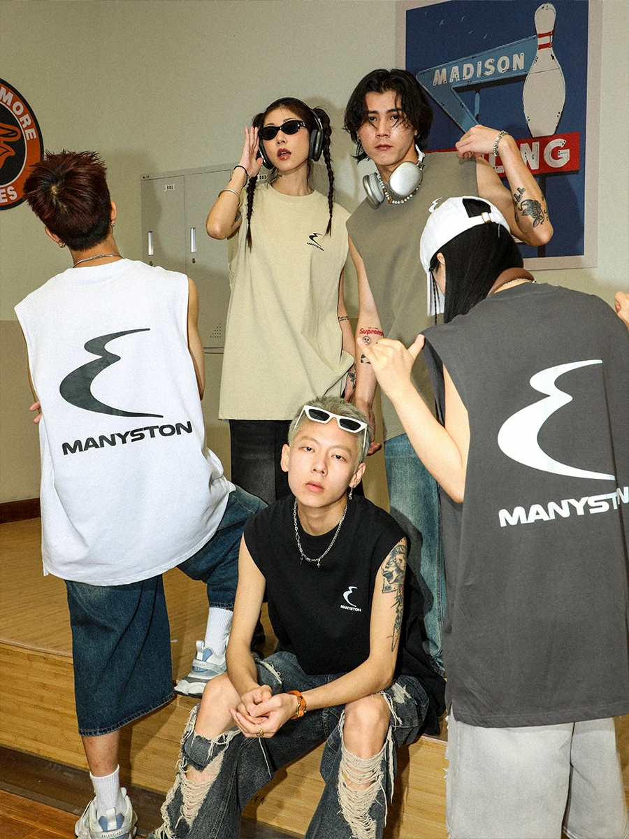 Мужской жилет без рукавов Manyston American High Street летний 280 г из плотного хлопка для