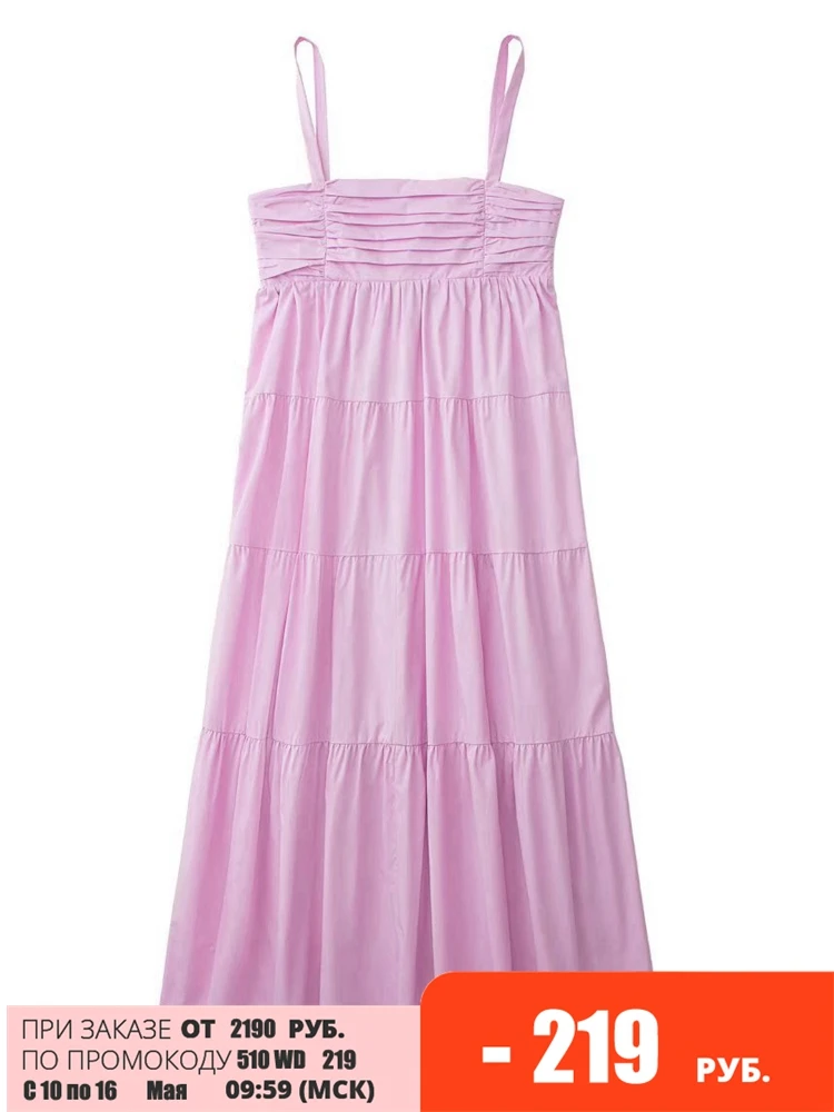 

Tangada Women Pink Cotton Pleated Dress Sleeveless Backless 2022 Summer Fashion Lady Long Dresses Robe 3H461