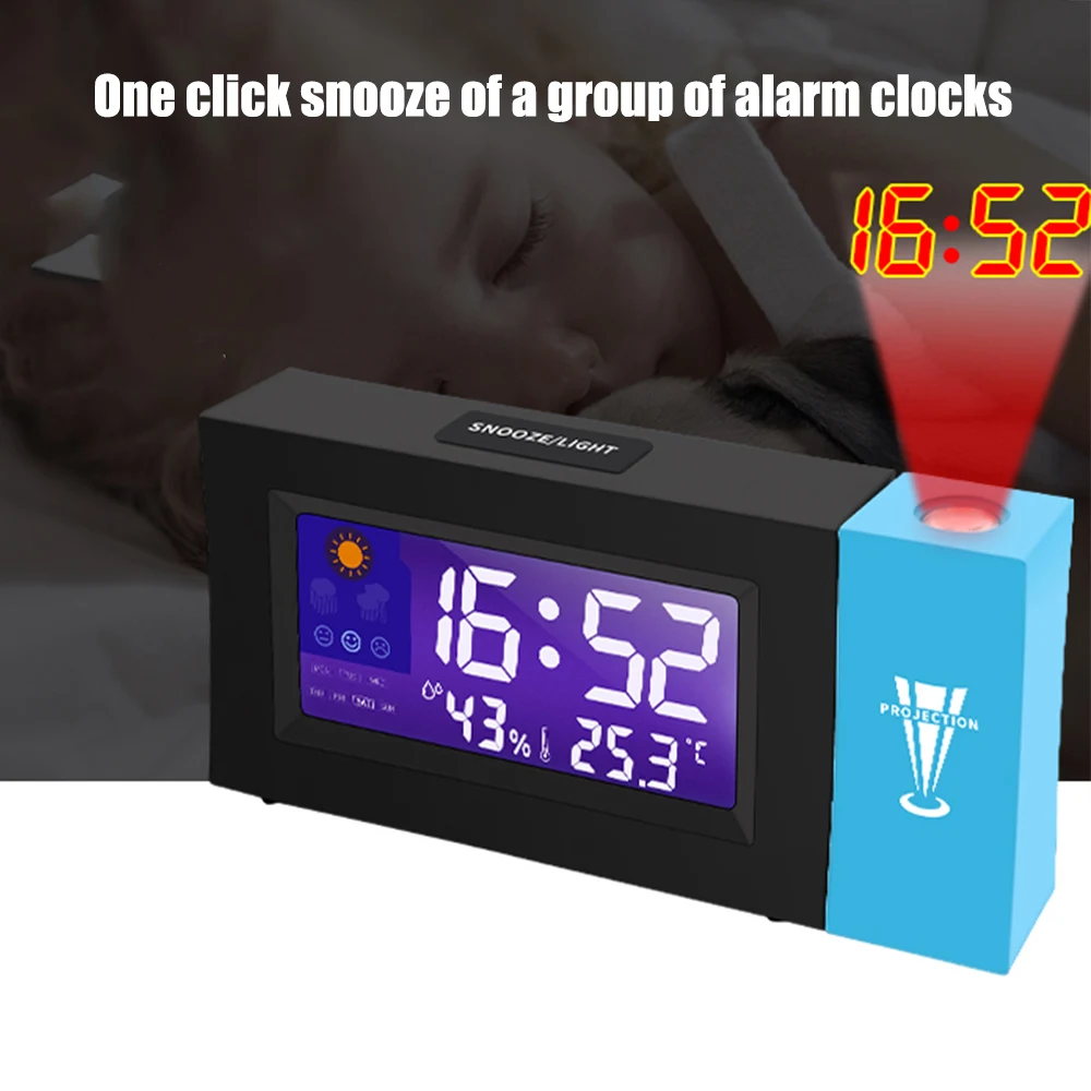 

LED Digital Projection Alarm Clock Smart Voice Wake Up Clock Calendar Temperature Display Countdown Timer Weather Forecast Clock