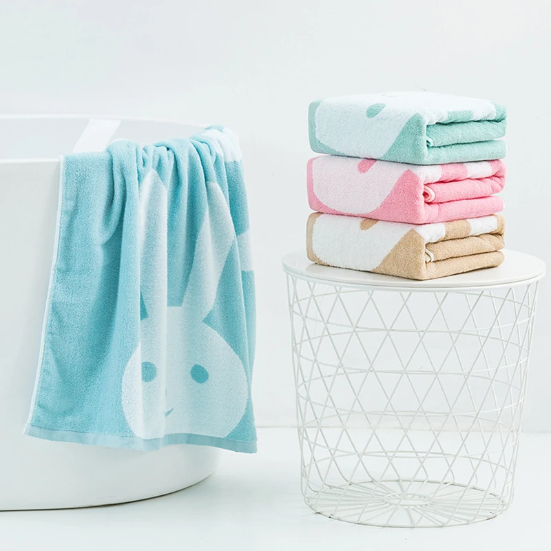 

Банное полотенце из 100% хлопка, супервпитывающее мягкое удобное полотенце для банного халата с мультяшным принтом кролика, полотенце-шаль д...