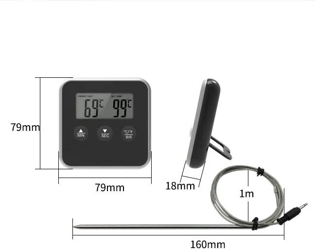 electronic digital lcd food thermometer probe bbq meat water oil cooking temperature alarm cooking timer kitchen tool free global shipping