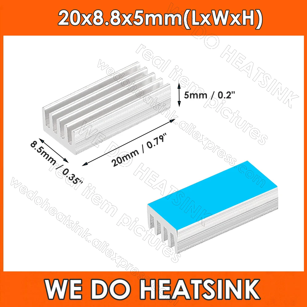 Серебристый алюминиевый радиатор с термолентой для охлаждения 20x8 8x5 мм - купить