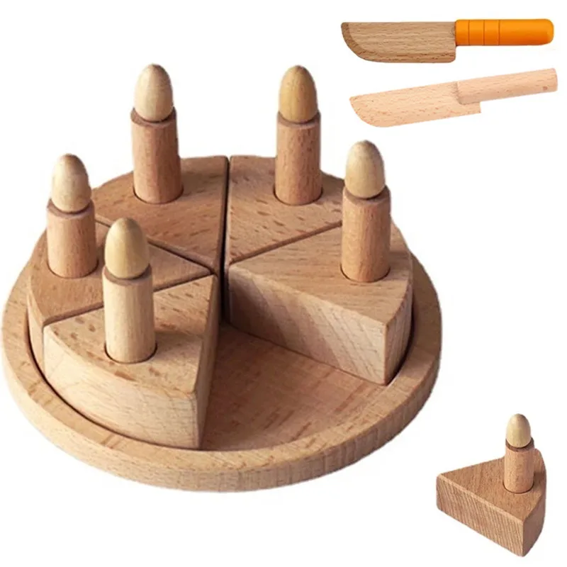 

Children Simulation Birthday Cake Wooden Toy Pretend Play Beech Wooden Pallets Food Cutting Cake Interactive Games Kitchen Toys