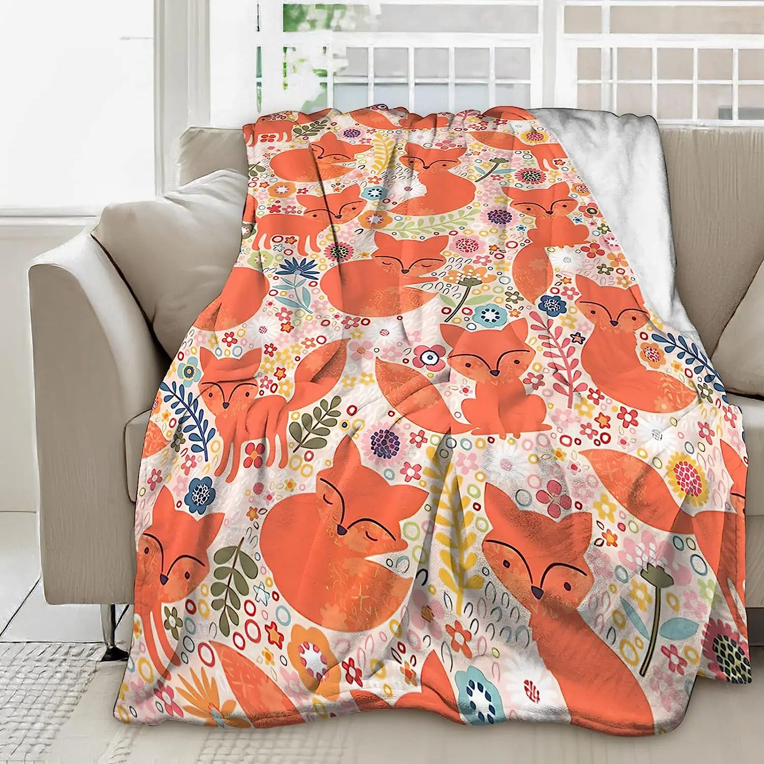 

Orange Fox Blanket, Warm Blankets for Kids Adults, Cartoon Blanket for Baby Boy Girl 80\u201dx60\u201d, Soft Fleece