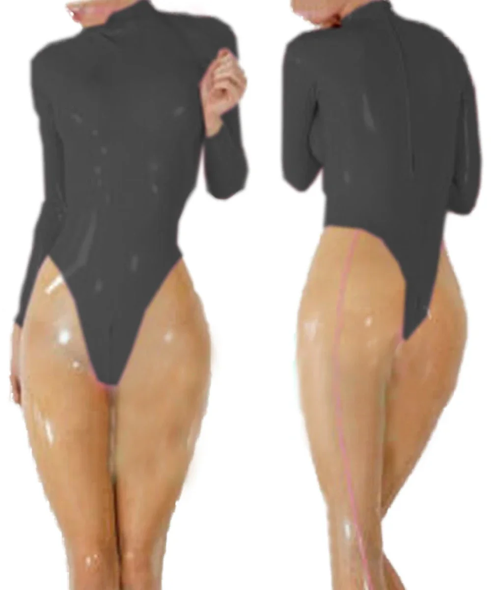 Женский комбинезон с длинным рукавом из ПВХ мокрым эффектом экзотическая