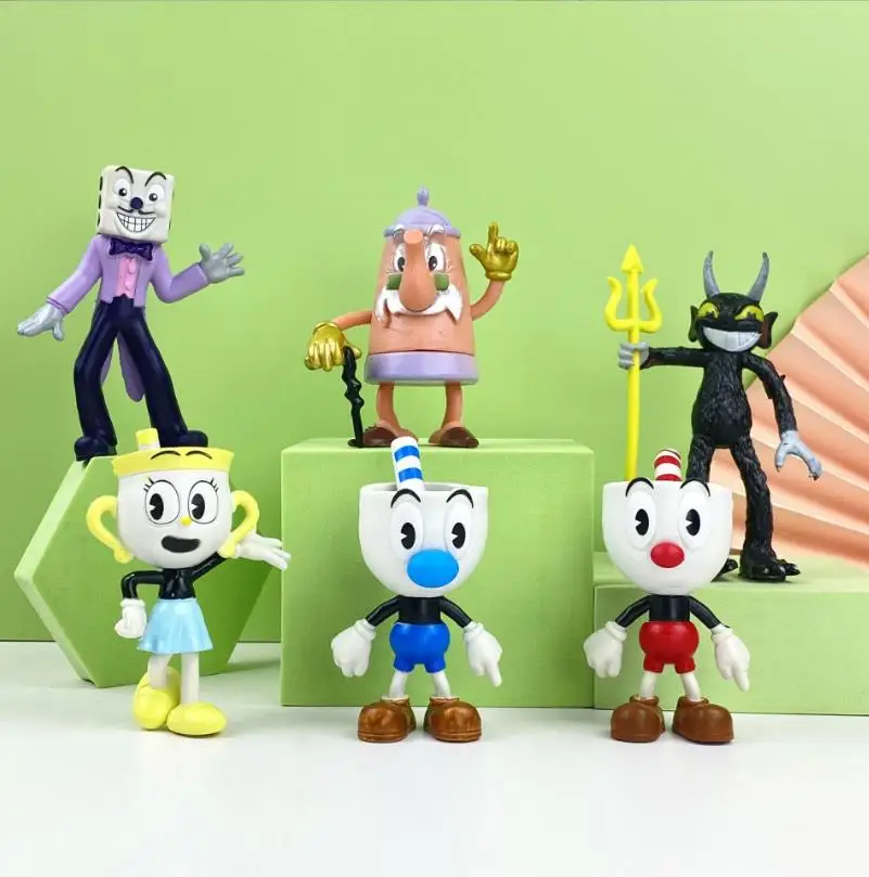 Новинка 2022 8-9 см модель Cuphead Mugman ПВХ куклы Мультяшные Аниме фигурки набор игрушек