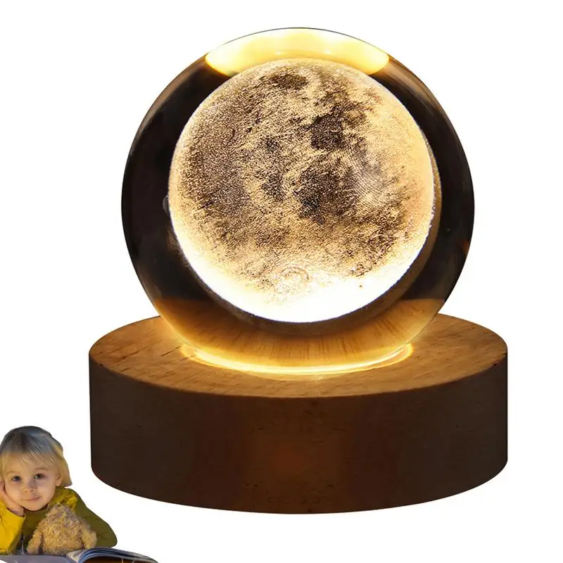 

3D Crystal Ball Night Light Glowing Crystal Ball With Wood Stand Moon Light Lamps For Children Friends Lover Birthday Gifts