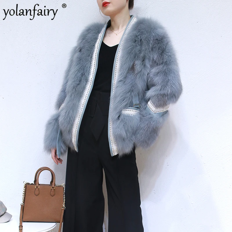 

Women's Winter Coats Fox Fur Coat Korean Fashion Women Clothes Warm Mid-length Light Luxury Fur Jackets Casaco Feminino Lq720