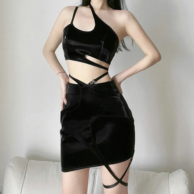 

2022 New Summer Women's Wear Solid Color Slim Fit Backless Vest Sexy Wrap Arm Skirt Suit Dress