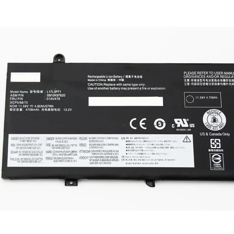 01AV478 11 58 V 4708mAh 57Wh Аккумулятор для ноутбука Lenovo ThinkPad T480s SB10K97621 L17M3P71 L17L3P71