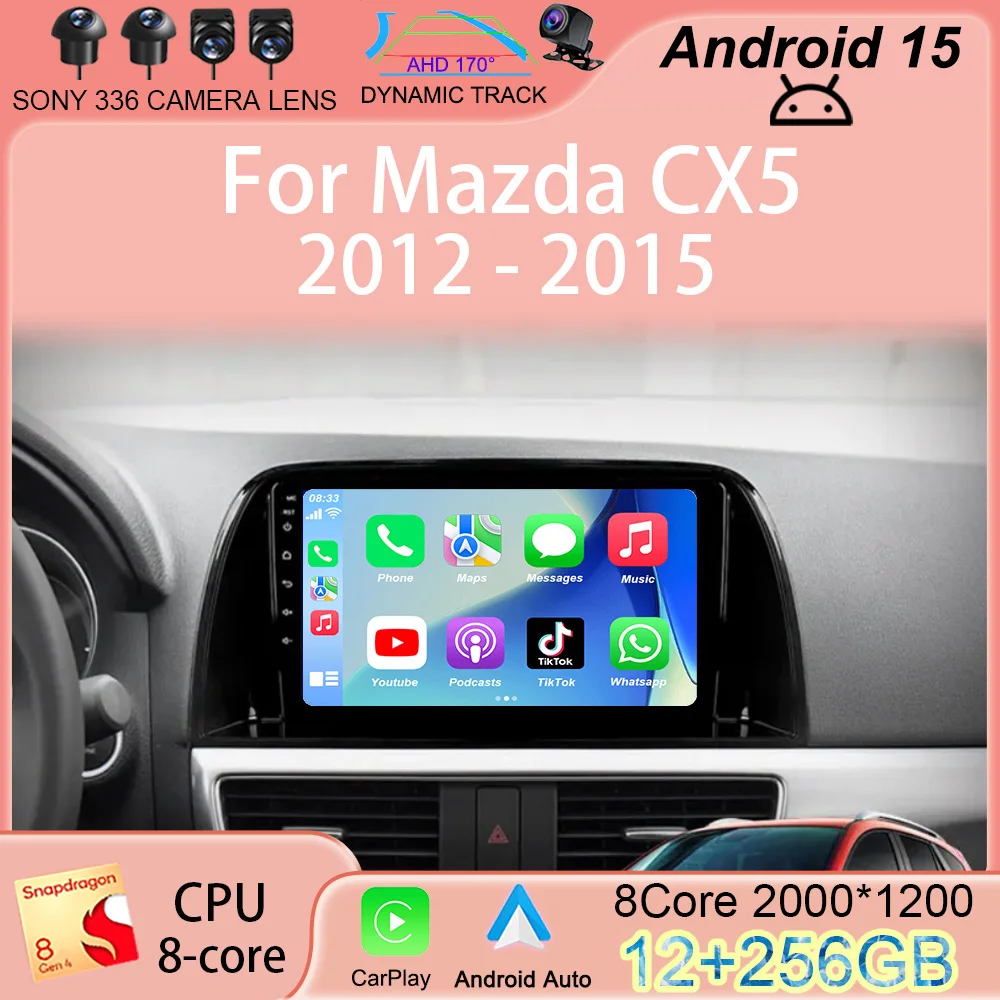 Фото Мультимедийный плеер 2 DIN Android 15 для Mazda CX5 CX-5 CX 5 2012 2013 2014 2015 Автомобильный радиоприемник WIFI + 4G Головное устройство GPS Carplay Auto DSP №1