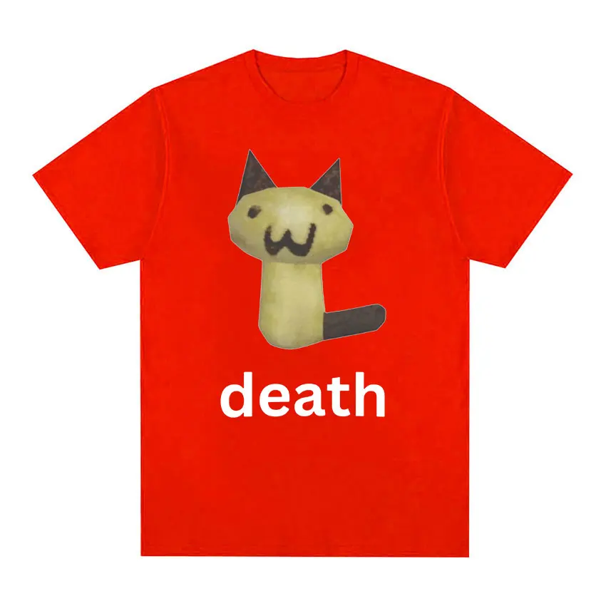 Funny Death Low Poly Cursed Cat Cute Meme T-Shirt Men Vintage High Quality Fashion T-shirts Unisex 100% Cotton Oversized T Shirt