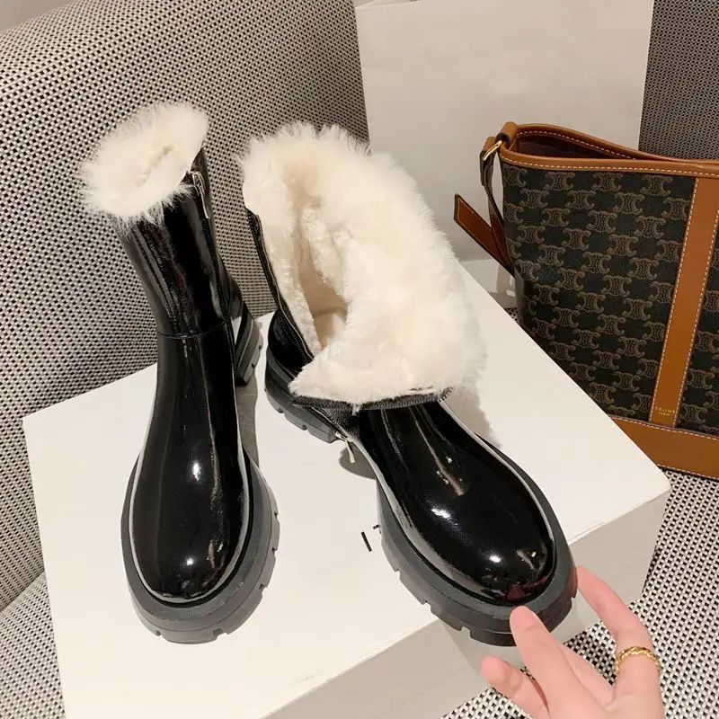 

Size 34-40 Fur Integration Real Wool Genuine Leather Women Boots Shoes Thick-soled Fashion European Winter Keep Warm Snow Boots