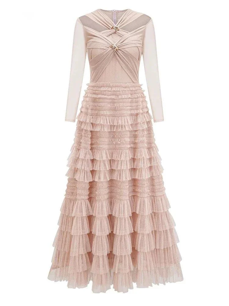 QMQA Модное женское однотонное кружевное сетчатое платье с перекрестным V-образным