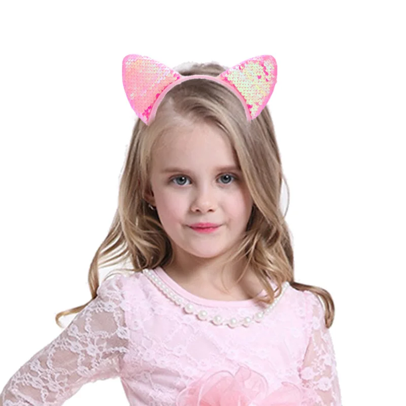 

Halloween Carnival Party PINK SEQUIN cat ear Headband
