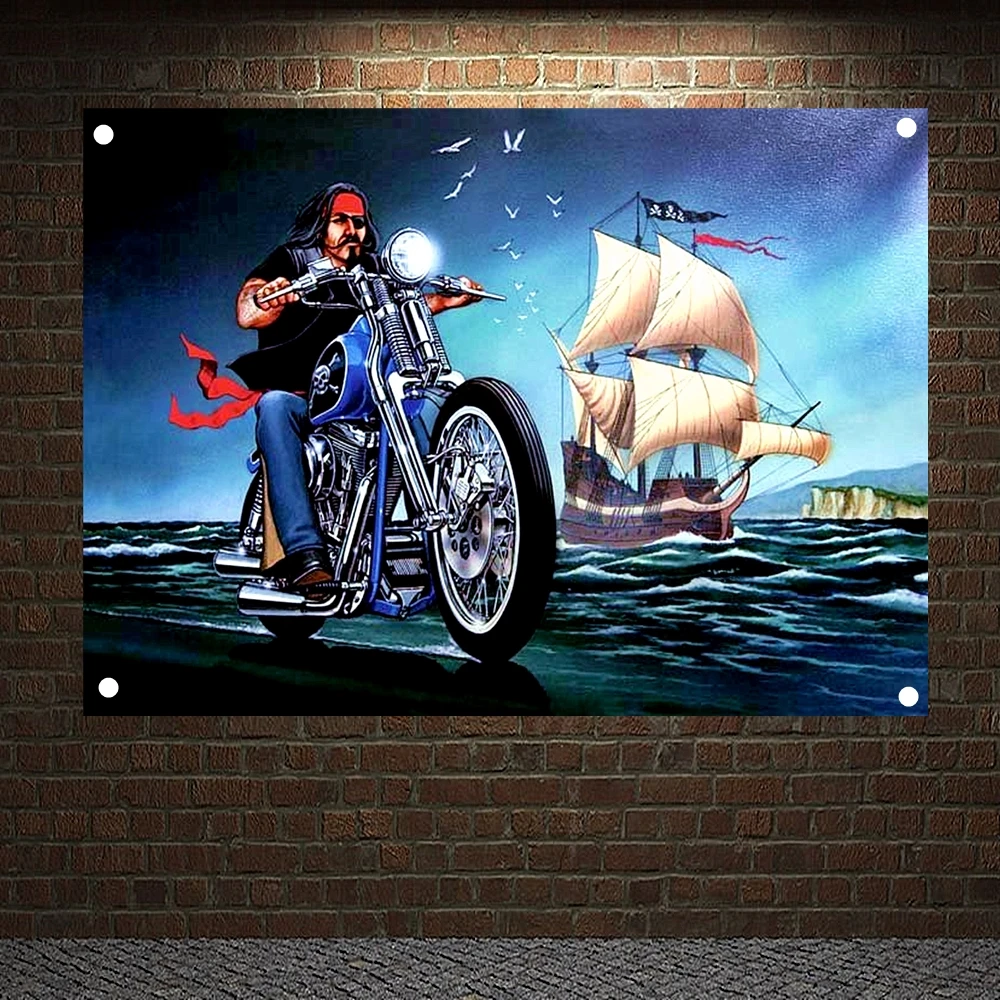 

Easy Rider Tapestry Motorcycle Riders Canvas Painting Cafe Racer Motorcyclist Banners Flag Pub Club Home Wall Decor Motor Poster