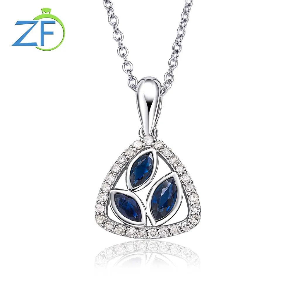 

GZ ZONGFA Pure 925 Sterling Silver Leaf Pendant Necklace For Women Natural Sapphire Diamond 0.86ct Gem Luxury Party Fine Jewelry