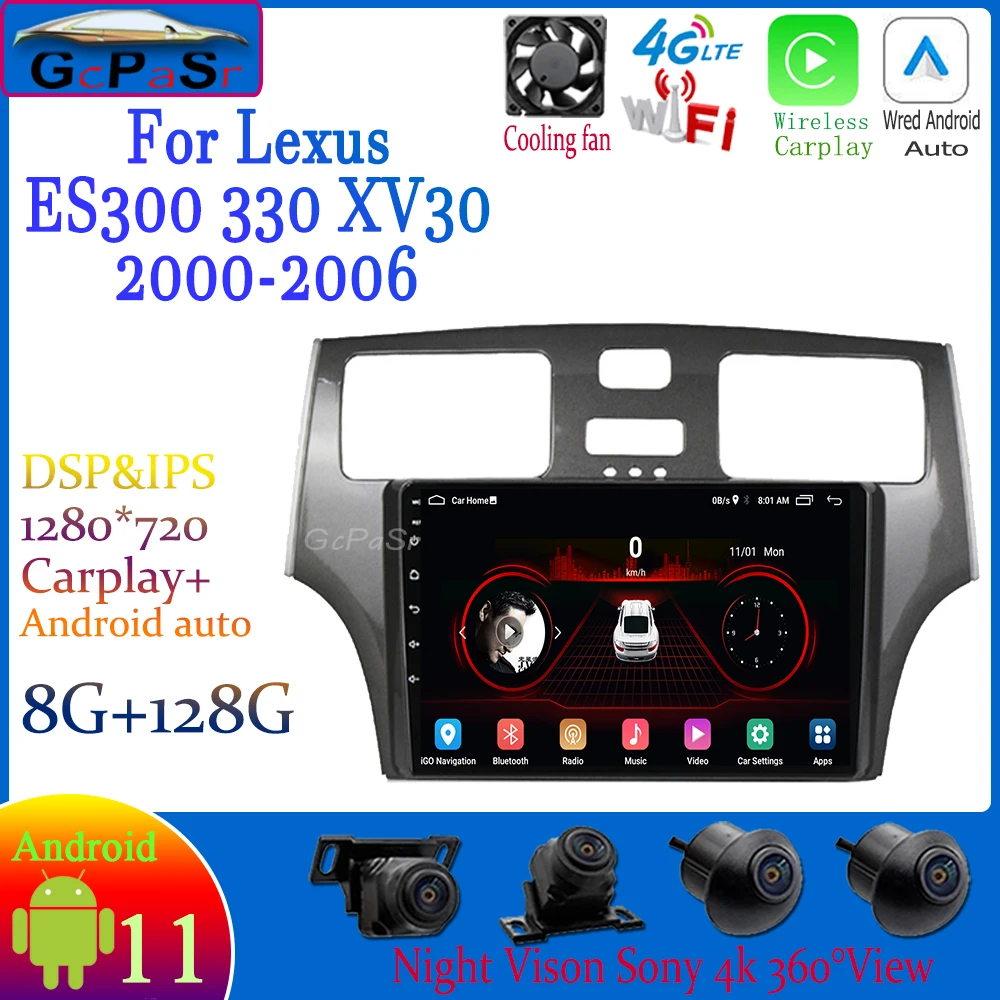 Reproductor Multimedia de vídeo y Radio para coche, pantalla IPS de 1280x720, 9 pulgadas, Android 11, para Lexus ES300 ES 300 ES330 XV30 ES 330 2000-2006