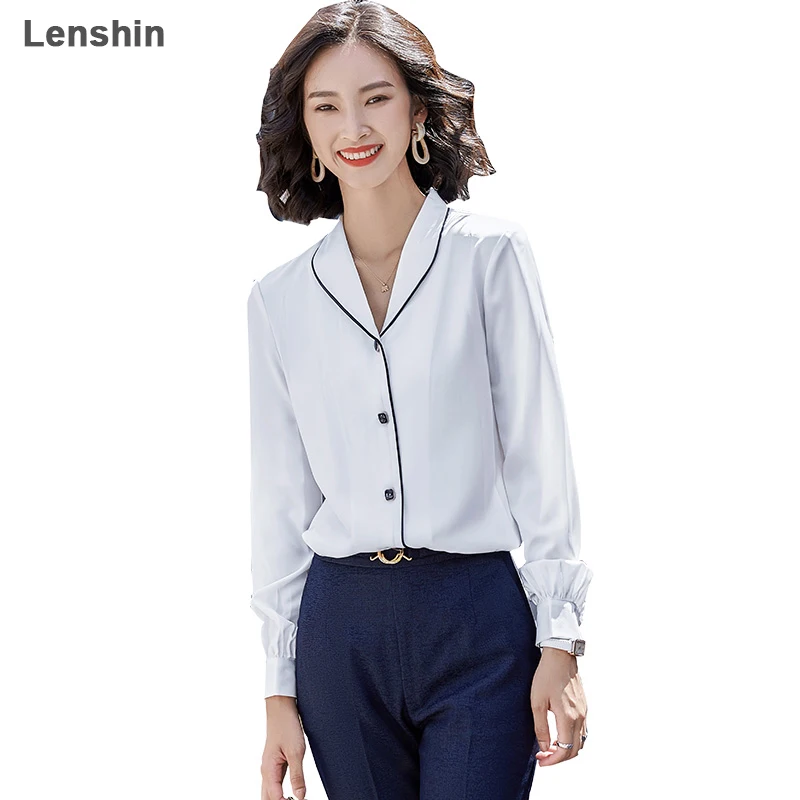 

Женская блузка Lenshin, с отложным воротником, свободного покроя