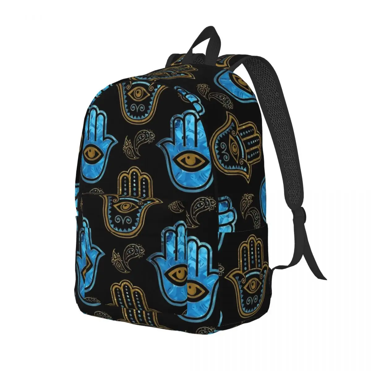 

Hamsa Hand Backpack Gold and Blue College Backpacks Unisex Cool School Bags Designer Print Rucksack