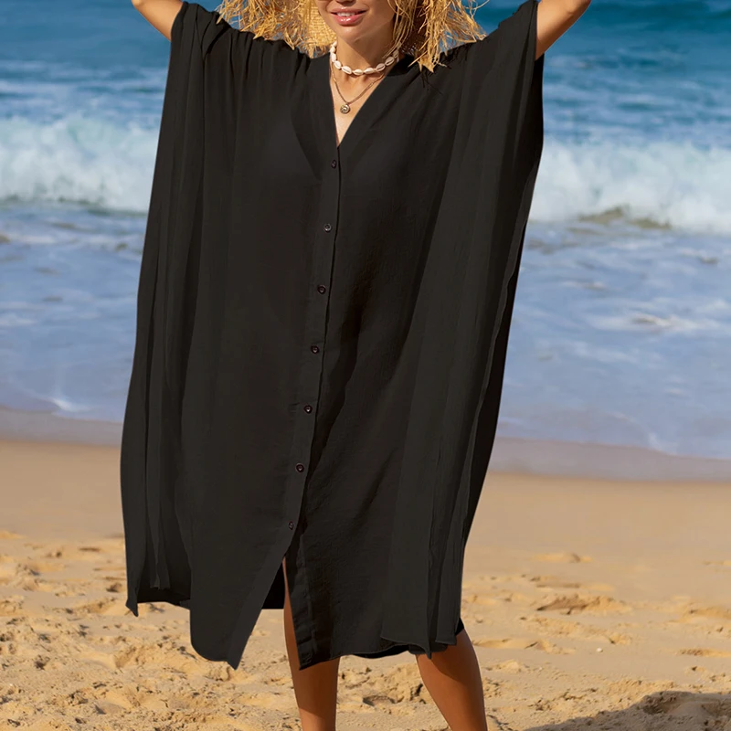Повседневная однотонная длинная рубашка свободный купальник Накидка женская